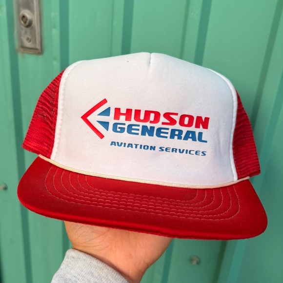 Vintage Hudson General Avistion Services trucker hat snapback red white - Picture 1 of 6